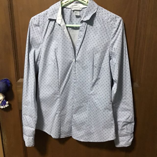 grey polka dot shirt