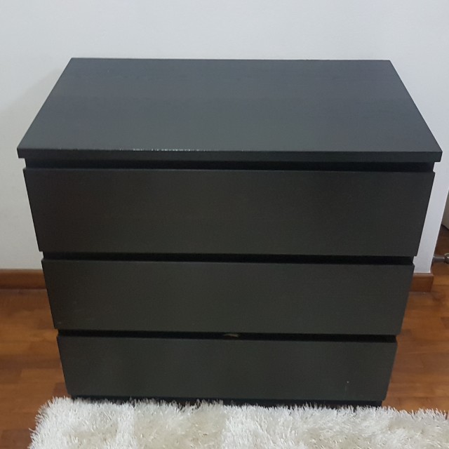 Ikea Malm Chest Of 3 Drawers Black Furniture Shelves Drawers