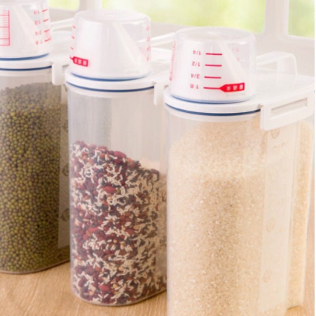 2L Plastic Cereal Dispenser Storage Box Kitchen Food Grain Rice