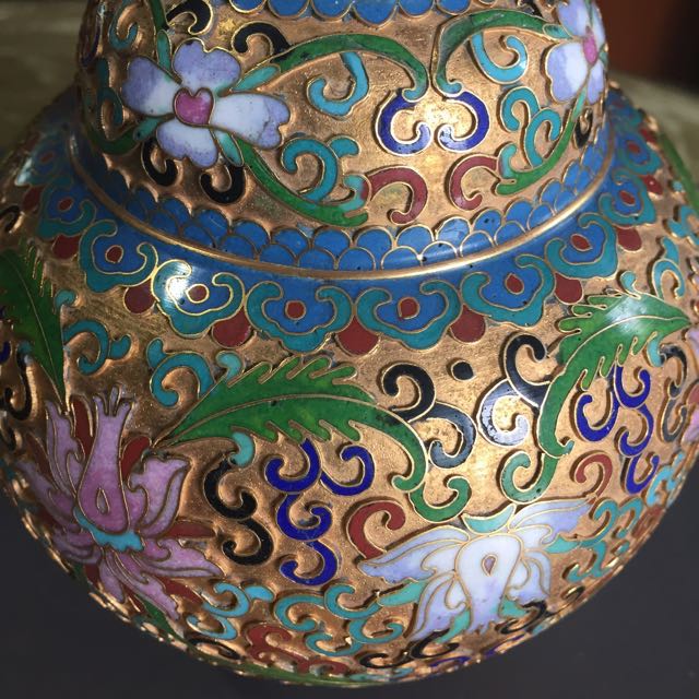 1571 景泰藍 花瓶2客 花台2客付き 骨董 時代物