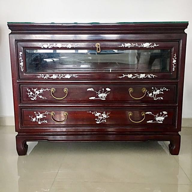 Genuine Rosewood Mother Of Pearl Tv Console Chest Of Drawers