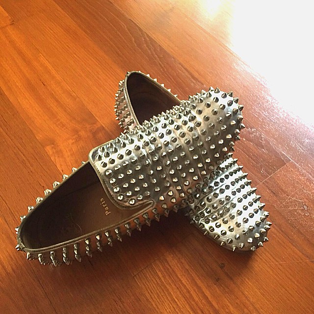 Louboutin Mens Dandelion Spikes Flat Silver Authentic