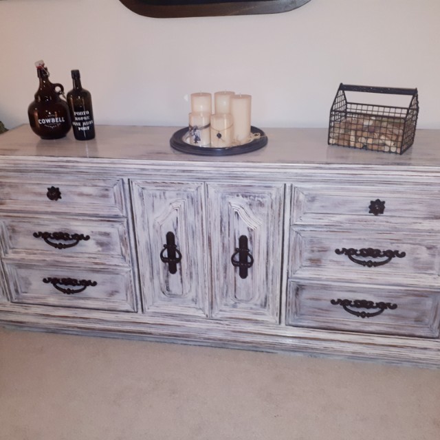 Rustic Farmhouse Credenza Dresser Distressed Painted Off White