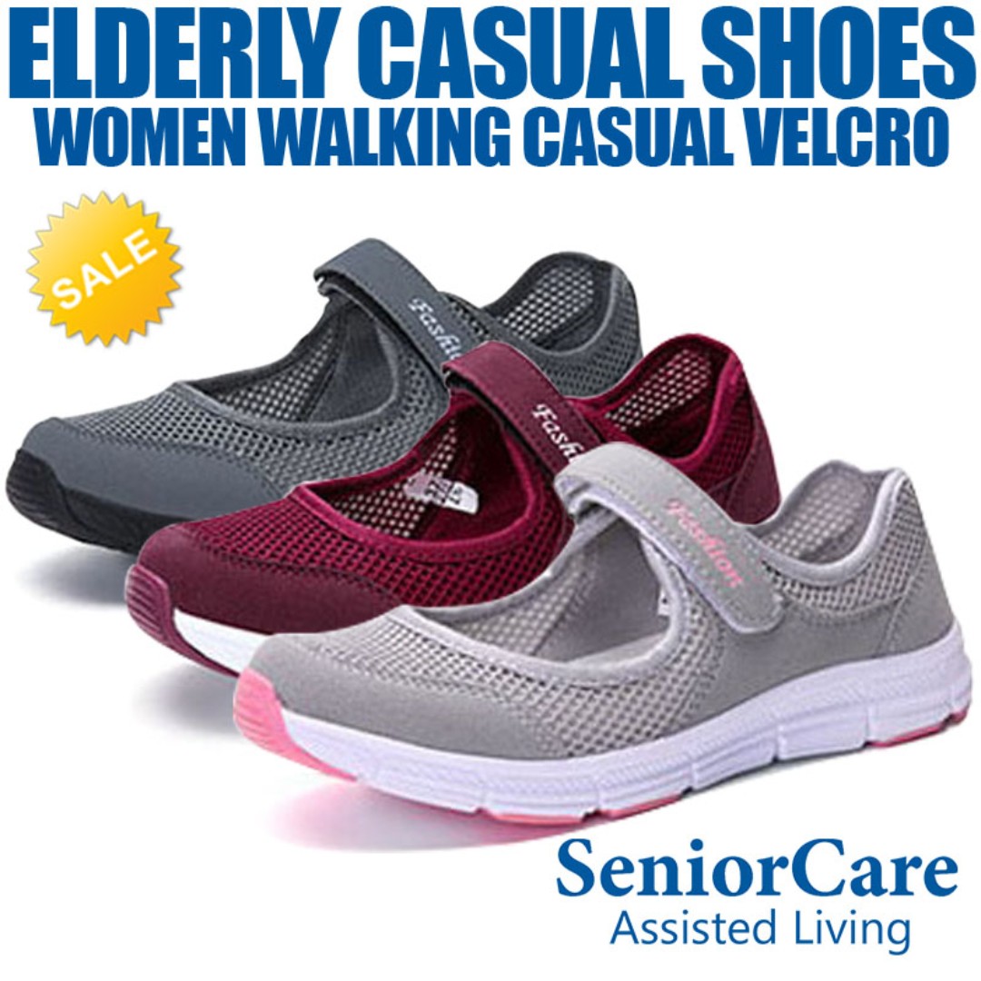 Walking Casual Velcro Shoes for Elderly Women - Red, Women's Fashion,  Footwear, Sneakers on Carousell