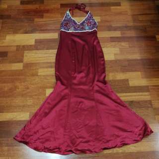 Fish Tail Bare Back Maroon Gown