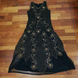 Black Gown with Gold Embroidery