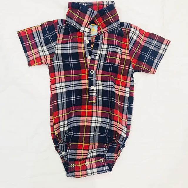 red plaid onesie baby
