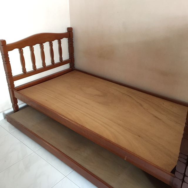 Single Bed Frames (Category: Bed Frames & Mattresses) located in Singapore. Submitted by monmoonon (Listing ID 151708042, Image 1). Description: 02x Single Bed Frames 01x Single Roller Bed Frame All 3 for $100 Preloved. As-seen, It-is. Self-Collect at 510776. As items are dismantled, thus buyer only need to arrange for transportation..