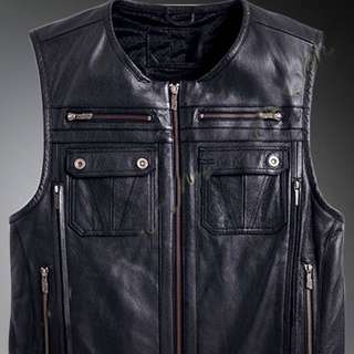 Genuine leather Motorcycle Vest Sleeveless Jacket
