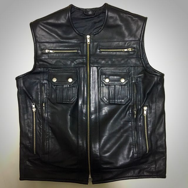 Genuine leather cheap motorcycle vest