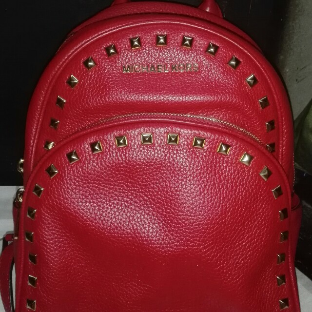 Michael Kors Abbey Md Frame Out Stud Backpack in Red