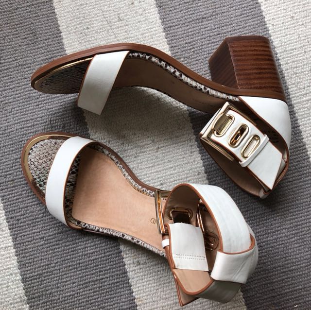 white and gold block heel sandal - UK5 
