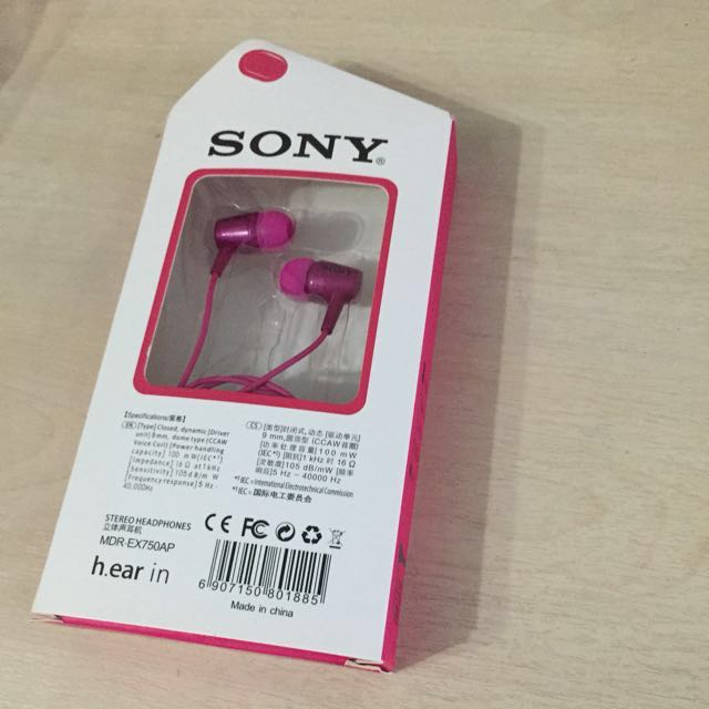 SONY earphones FUSCHIA PINK - (EX-750), Audio, Earphones on Carousell