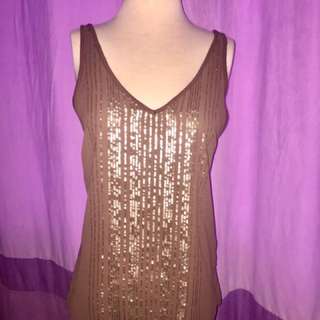 Dynamite gold sequin/brown tank top