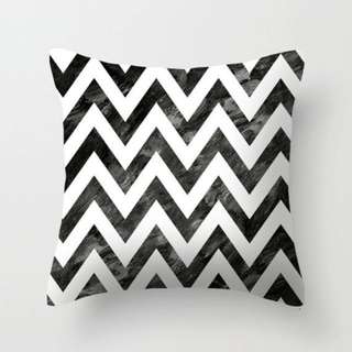 Black and White Monochrome Chevron Wavy Stripes Pillow Cover