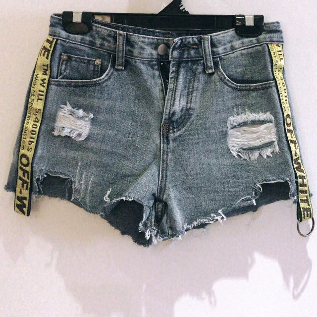 off white jean shorts