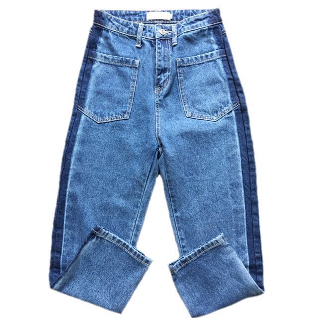two tone mom jeans