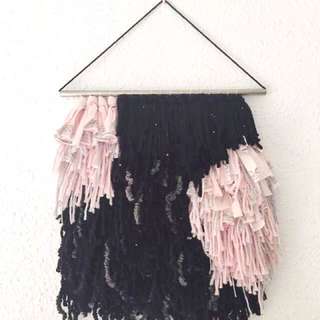 Handwoven wall Hanging - pink and black