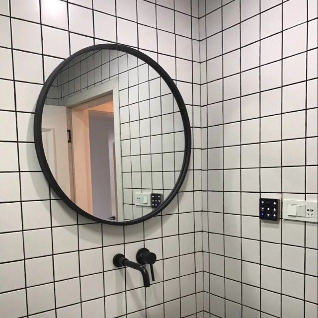 80cm Round Wall Mirror With Metal Frame Black Furniture Home 80cm Round Wall Mirror With Metal Frame