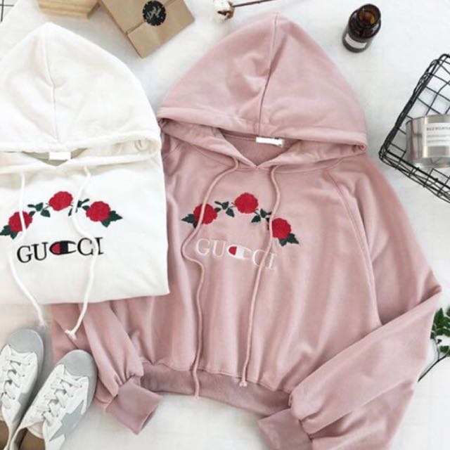 Rose Embroidered Hoodie Pullover 