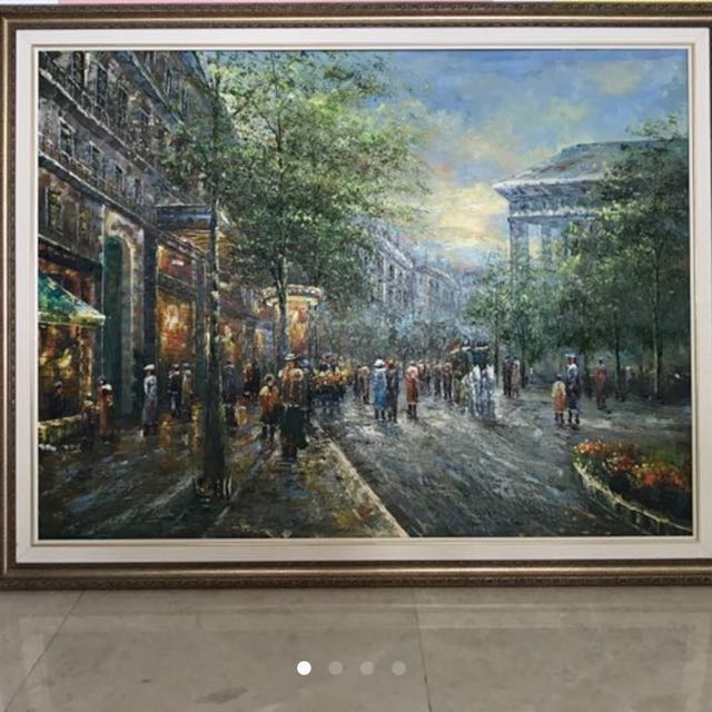 Large Framed Oil Painting Paris Scene Design Craft Art