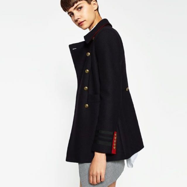 Zara navy deals military coat