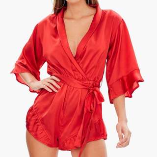 red satin playsuit