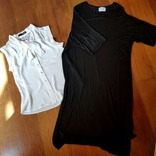 Set of 2 - White Ribbon Top + Oversized slit T Shirt #springclean60