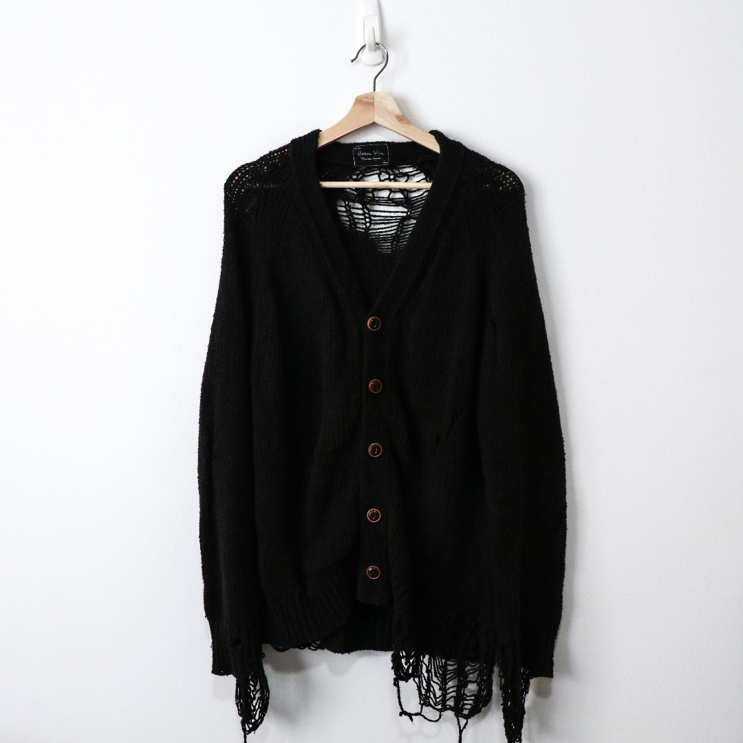 NUMBER (N)INE AW03 Distressed Knit Cardigan, Men's Fashion, Tops