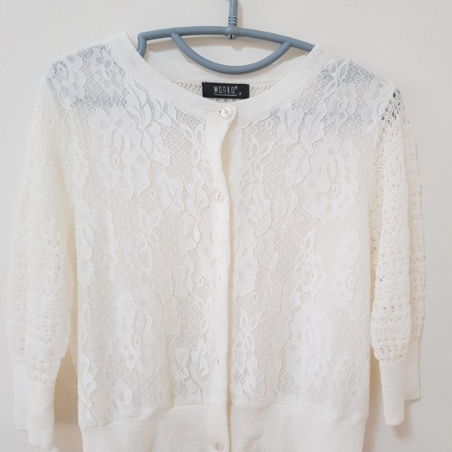 Wanko white lace cardigan, Women's Fashion, Tops, Other Tops on Carousell