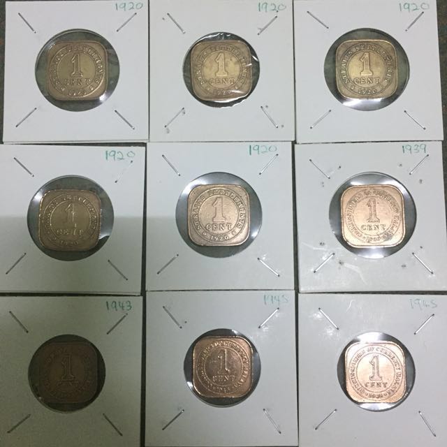 1cent 1920, 1939, 1943, 1945 malaya old coin