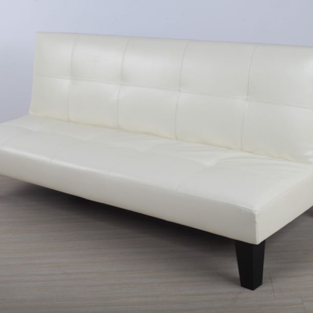 Beige Pu Leather Sofa Bed Single Sized