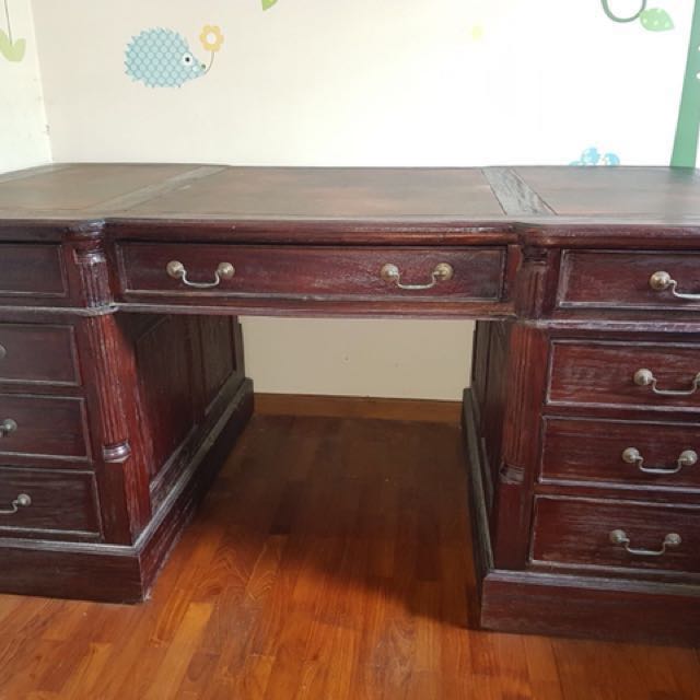 Large Wooden European Style Study Table With Many Drawers