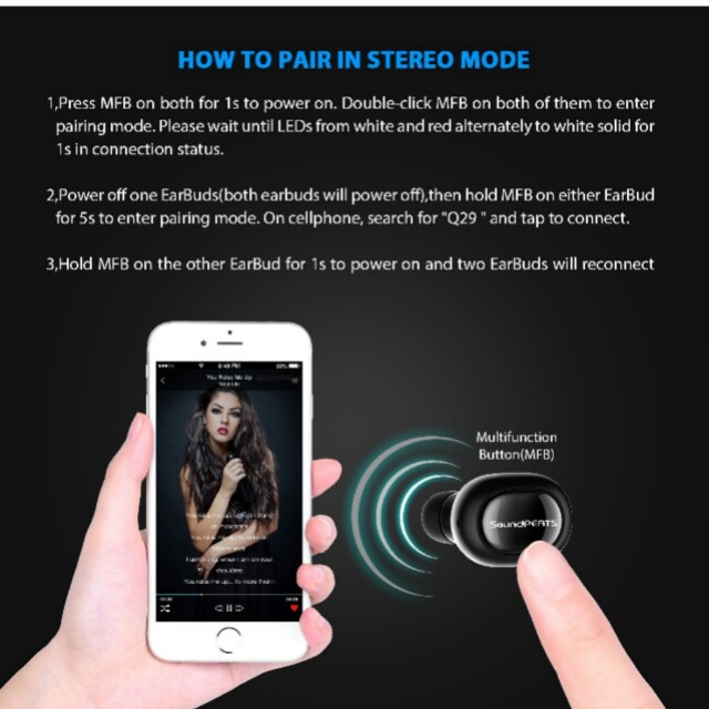 SoundPEATS Portable Bluetooth Wireless Headphones Q29 With Charging