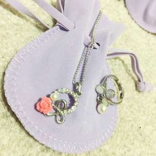 Rose Necklace and Leaf Ring