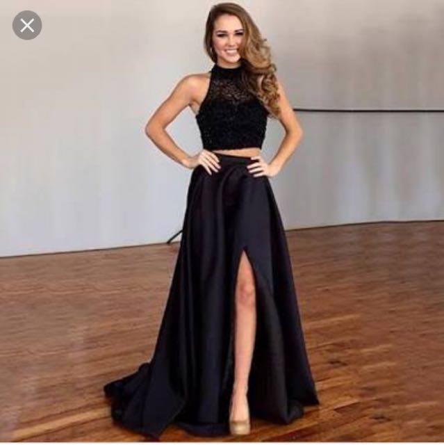 gown and crop top