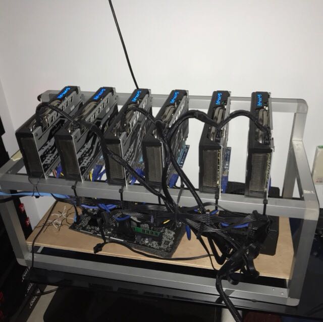 Mining rig (Category: Everything Else) located in Singapore. Submitted by htrental (Listing ID 151521541, Image 2). Description: 👋🏼 interested in cryptocurrency? There is a batch of sapphire pulse Rx570 and 580 8gb coming in 2nd week of Feb If u need a different spec just pm me :)) Rig specs: $4.4k 6gpu Mobo 4gb ram 120ssd 6xrx470 8gb Riser and frame included 1000w Psu $4.5k 6gpu Mobo 4gb ram 120ssd 6xrx570 Riser and frame included 1000w Psu $4