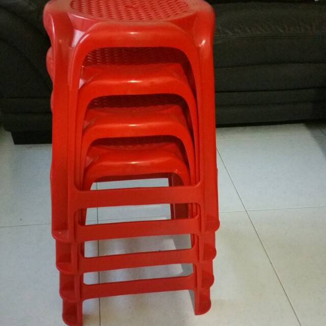 Stackable RED CNY plastics stool chair Furniture Home Living