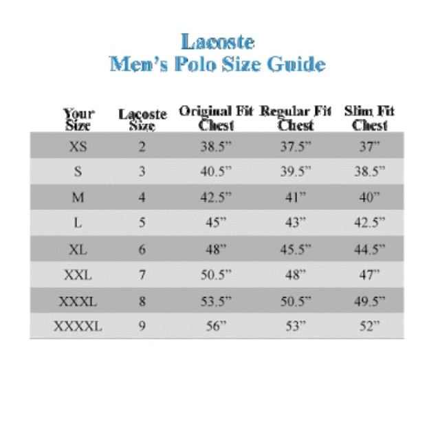 lacoste junior size guide