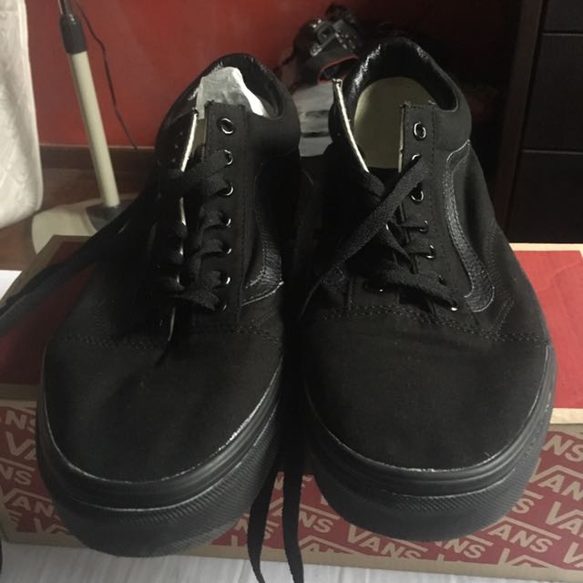 vans authentic leather black mono