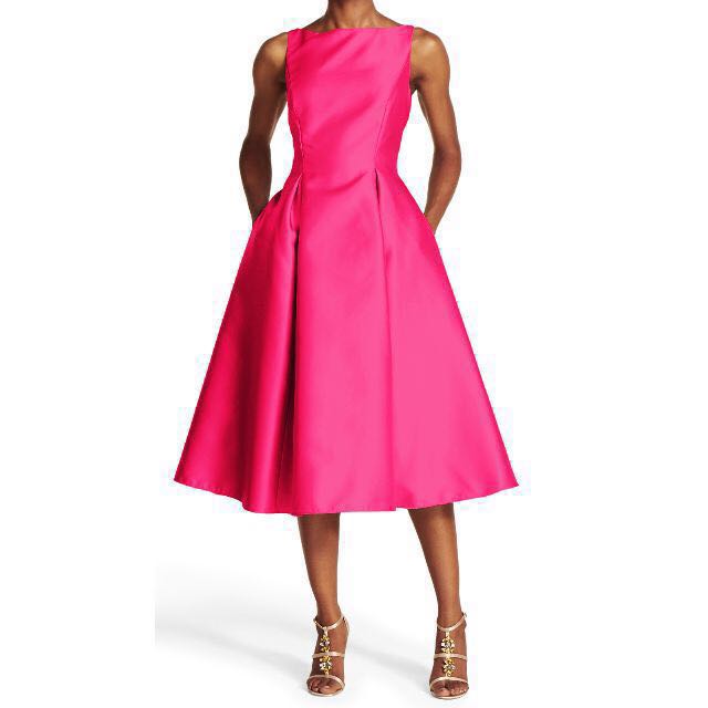 Adrianna Papell Fushia Gown Sleeveless Mikado fit flare midi dress