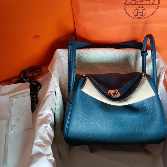 全新a刻全配附购证正本-hermes lindy 26 cm 1p鸭子蓝~黄金稀少尺寸