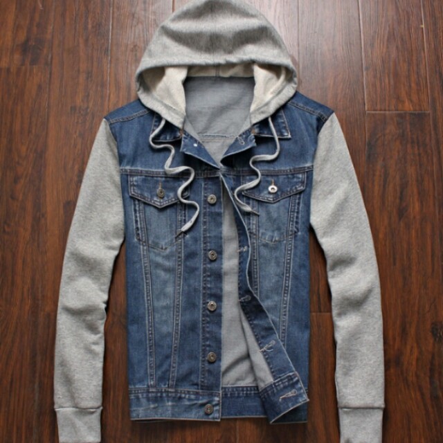 mens jean jacket with hoodie