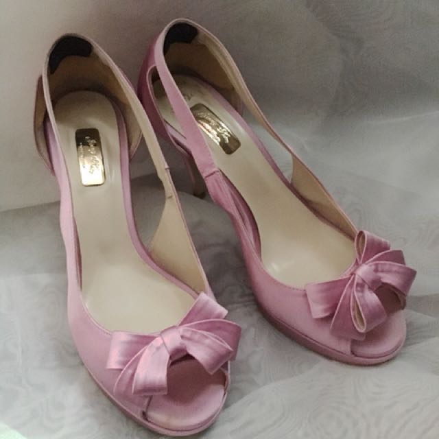 Jinny Kim Lavender Pastel Satin Open Toe Heels 37.5 9cm