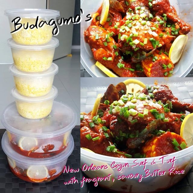 Shellout (Category: Packaged & Instant Food) located in Singapore. Submitted by purecyanide1976 (Listing ID 152811270, Image 3). Description: The most delicious ShellOut in town! Available in Seafood Medley (Full Seafood Assault) and Surf & Turf (Seafood plus succulent Chicken) options. Available in two lip smacking sauces: New Orlean Cajun sauce and Chili Crab sauce. One tub feeds 4-5 pax. Get your tub of heaven now! Saturdays only. Orders close