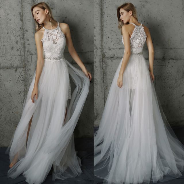 White flowy dress, Women's Fashion, Dresses Sets, Evening