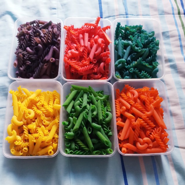 Rainbow pasta macaroni for sensory play, Babies & Kids, Babies & Kids Fashion on Carousell