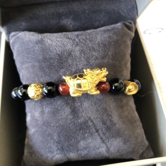 Goldheart 999 Real Gold Pixiu and agate bracelet Luxury Accessories on Carousell