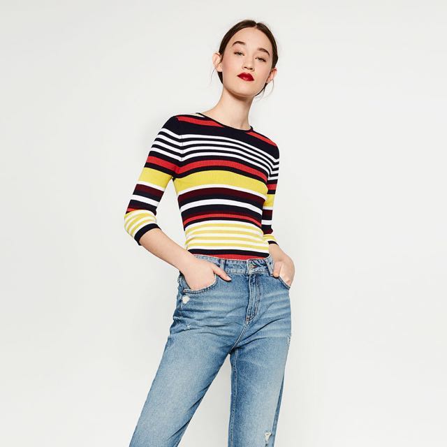 REPRICED Zara striped knit ribbed top 
