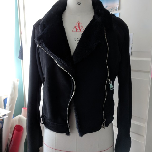 zara biker jacket faux fur